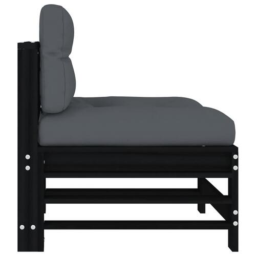 Midtermodul med hynder massivt fyrretræ sort