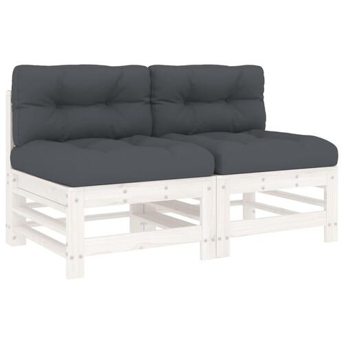 Midtermoduler til sofa 2 stk. med hynder massivt fyrretræ hvid