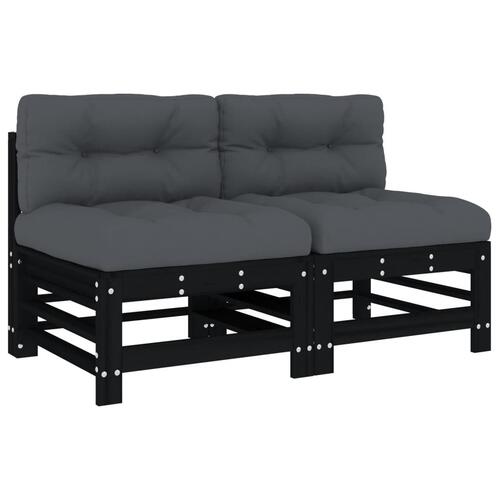 Midtermoduler til sofa 2 stk. med hynder massivt fyrretræ sort