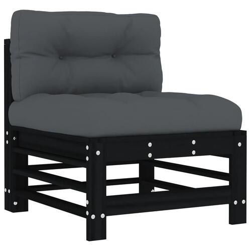 Midtermoduler til sofa 2 stk. med hynder massivt fyrretræ sort