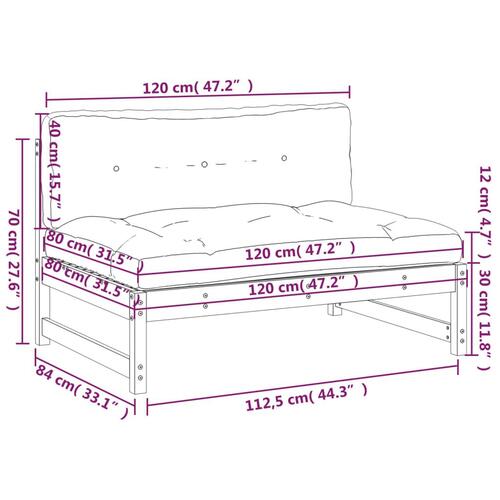 Midtermodul til sofa 120x80 cm massivt fyrretræ hvid