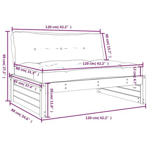 Midtermodul til sofa 120x80 cm massivt fyrretræ sort