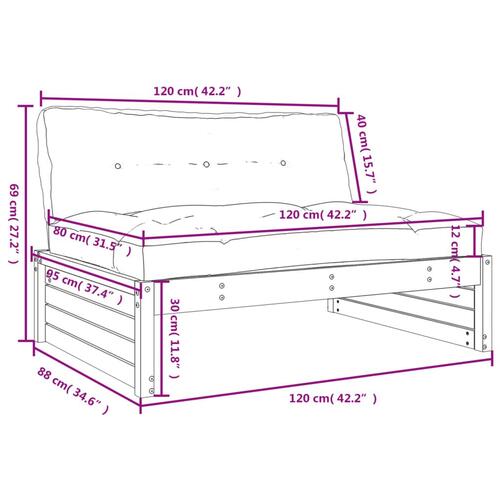 Midtermodul til sofa 120x80 cm massivt fyrretræ hvid