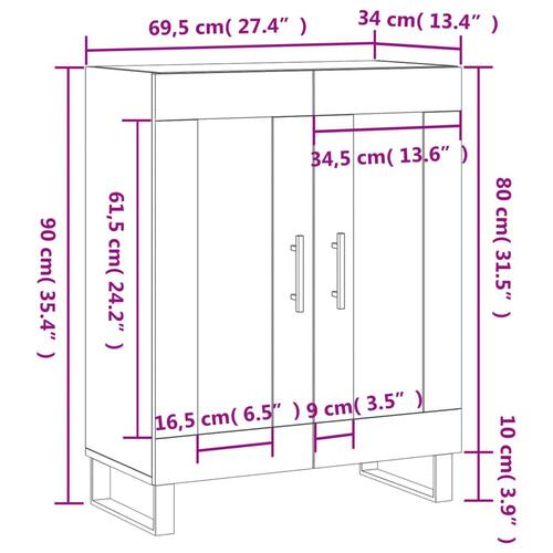 Skænk 69,5x34x90 cm konstrueret træ hvid højglans