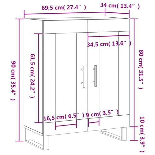 Skænk 69,5x34x90 cm konstrueret træ brun egetræsfarve