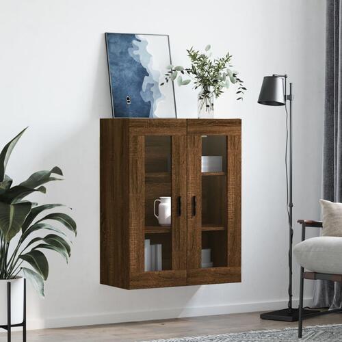 Væghængt skab 69,5x34x90 cm konstrueret træ brun egetræsfarve