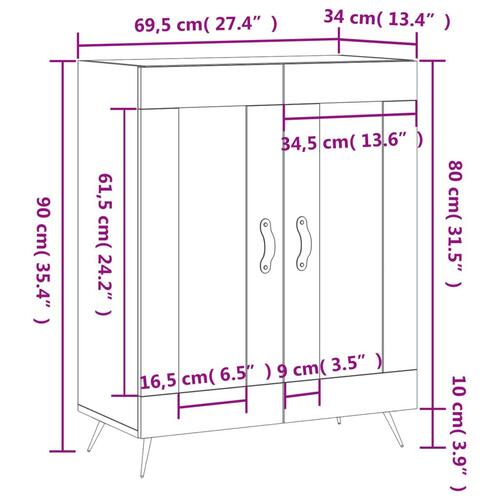 Skænk 69,5x34x90 cm konstrueret træ hvid højglans