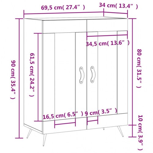 Skænk 69,5x34x90 cm konstrueret træ betongrå