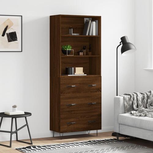 Højskab 69,5x34x180 cm konstrueret træ brun egetræsfarve
