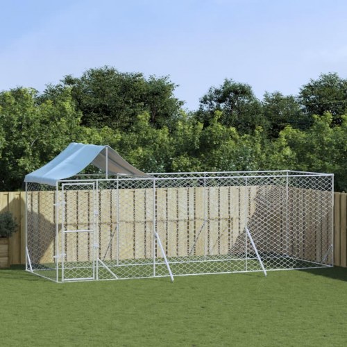 Udendørs hundegård med tag 6×2×2,5 m - galvaniseret stål, sølv
