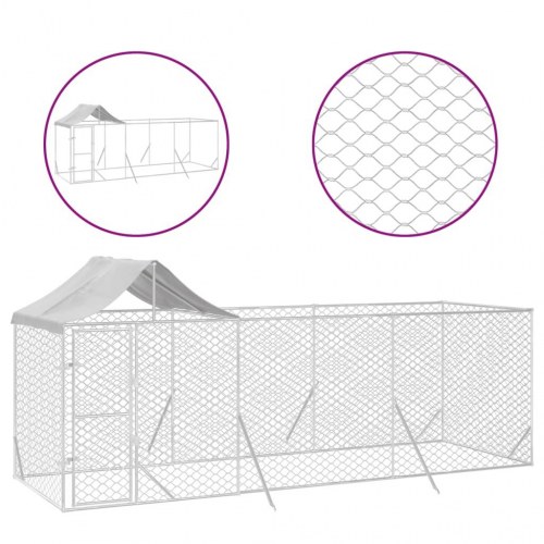 Udendørs hundegård med tag 6×2×2,5 m - galvaniseret stål, sølv