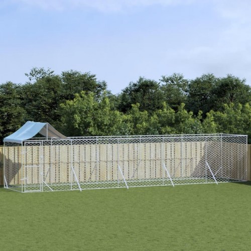 Udendørs hundegård med tag 10x2x2,5 m galvaniseret stål sølv