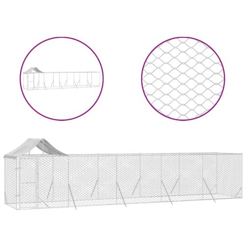 Udendørs hundegård med tag 10x2x2,5 m galvaniseret stål sølv