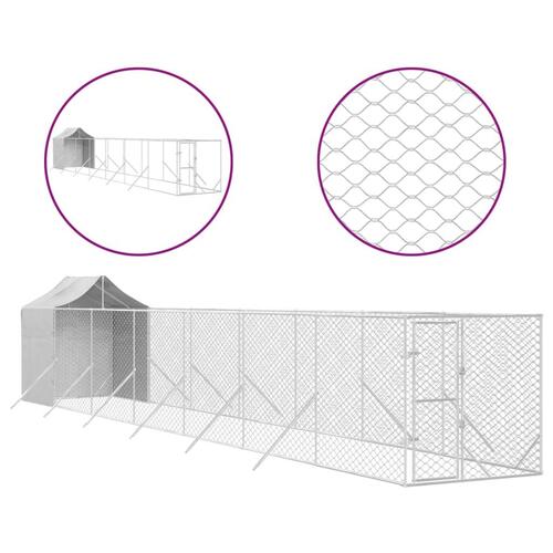 Udendørs hundegård med tag 2x14x2,5 m galvaniseret stål sølv