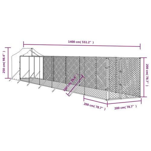 Udendørs hundegård med tag 2x14x2,5 m galvaniseret stål sølv