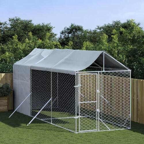 Udendørs hundegård med tag 2x6x2,5 m galvaniseret stål sølv