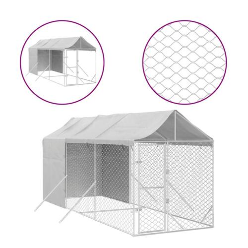 Udendørs hundegård med tag 2x6x2,5 m galvaniseret stål sølv