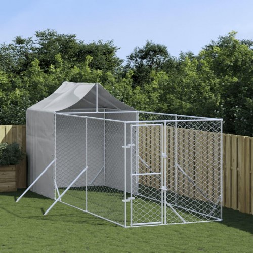 Udendørs hundegård med tag 2x6x2,5 m galvaniseret stål sølv