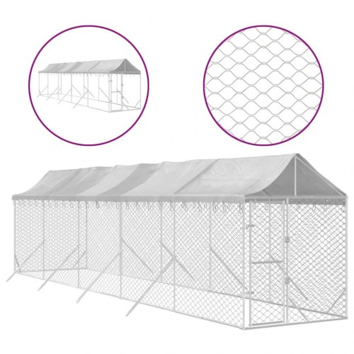 Udendørs hundegård med tag 2x10x2,5 m galvaniseret stål sølv