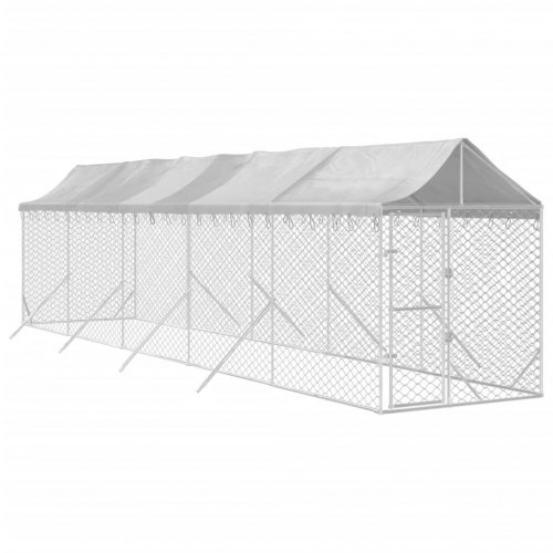Udendørs hundegård med tag 2x10x2,5 m galvaniseret stål sølv
