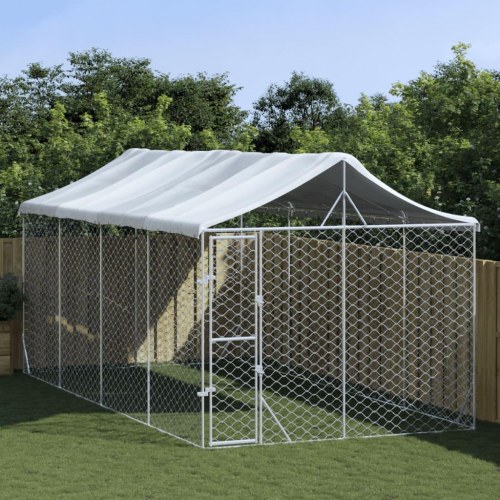 Udendørs hundegård med tag 3x6x2,5 m galvaniseret stål sølv
