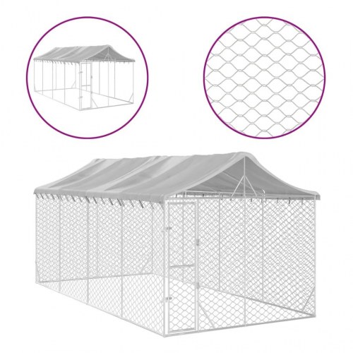 Udendørs hundegård med tag 3x6x2,5 m galvaniseret stål sølv