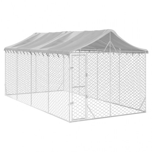 Udendørs hundegård med tag 3x6x2,5 m galvaniseret stål sølv