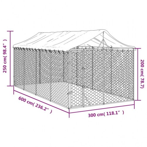 Udendørs hundegård med tag 3x6x2,5 m galvaniseret stål sølv