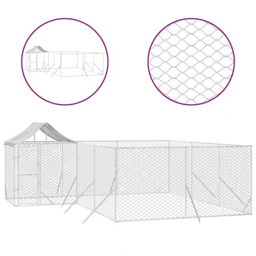 Udendørs hundegård med tag 6x6x2,5 m galvaniseret stål sølv