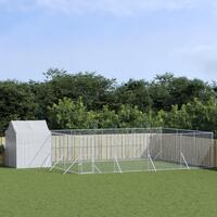 Udendørs hundegård med tag 6x6x2,5 m galvaniseret stål sølv