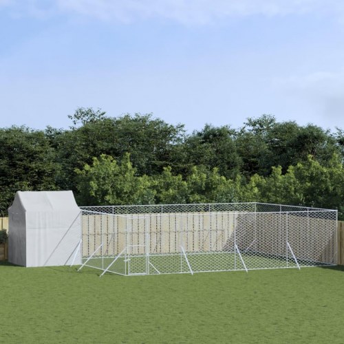 Udendørs hundegård med tag 6x6x2,5 m galvaniseret stål sølv