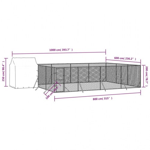 Udendørs hundegård med tag 6x6x2,5 m galvaniseret stål sølv