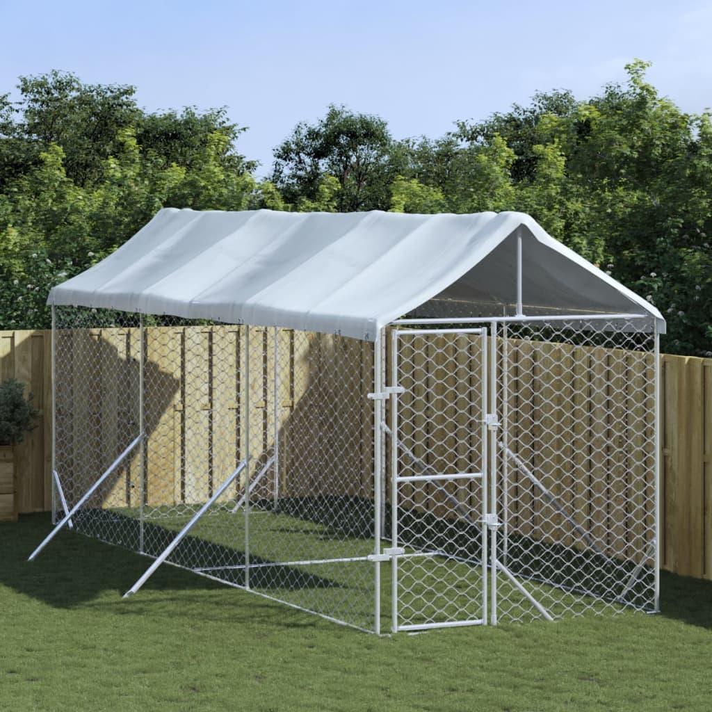 Udendørs hundegård med tag 2x6x2,5 m galvaniseret stål sølv billede