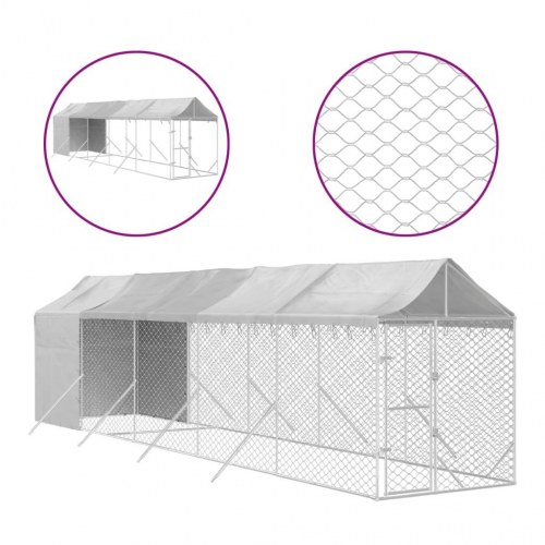 Udendørs hundegård med tag 2 × 10 × 2,5 m - galvaniseret stål, sølv