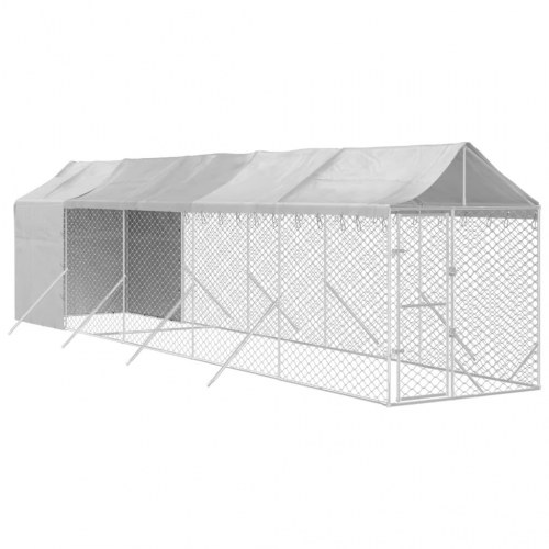 Udendørs hundegård med tag 2 × 10 × 2,5 m - galvaniseret stål, sølv