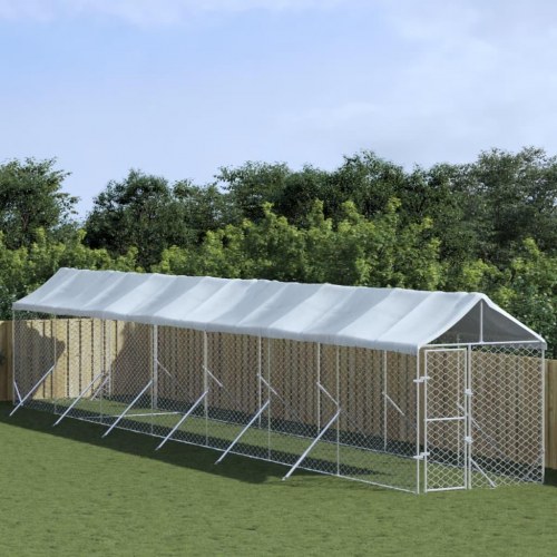 Udendørs hundegård med tag 2x14x2,5 m galvaniseret stål sølv