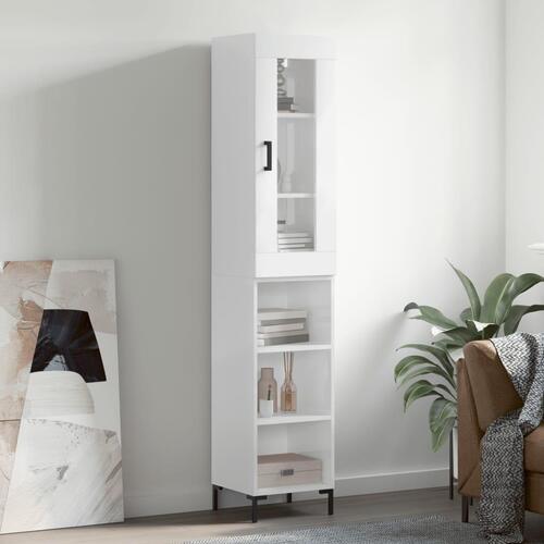 Skab 34,5x34x180 cm konstrueret træ hvid højglans