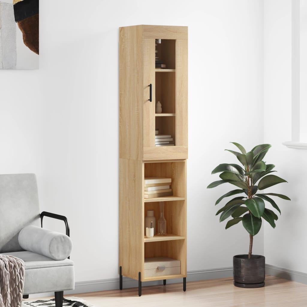 Højskab med glaslåge 34,5×34×180 cm - konstrueret træ i sonoma-eg billede
