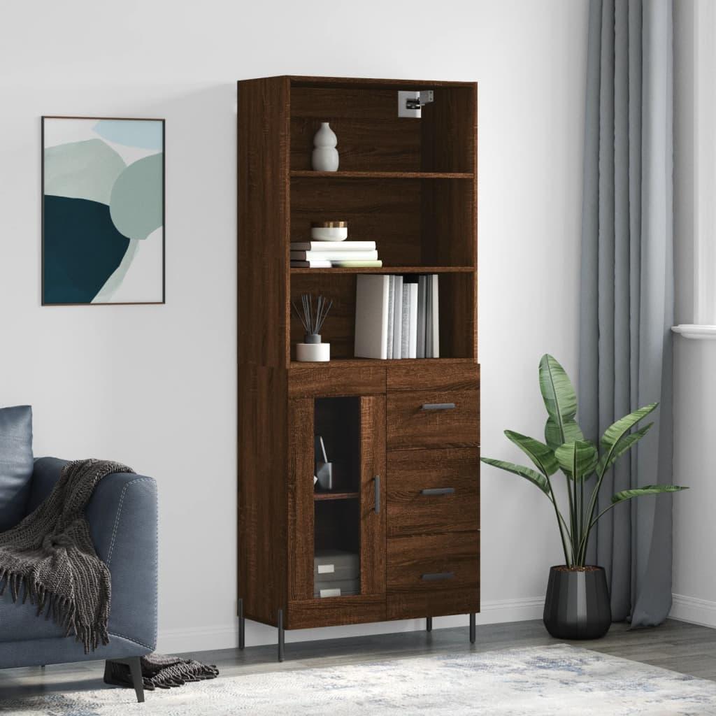 Højskab 69,5x34x180 cm konstrueret træ brun egetræsfarve