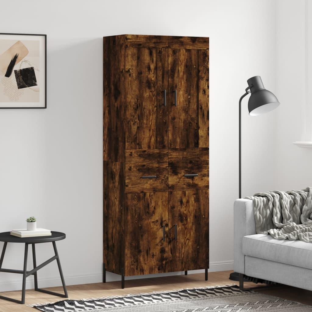Højskab 69,5x34x180 cm konstrueret træ røget egetræsfarve