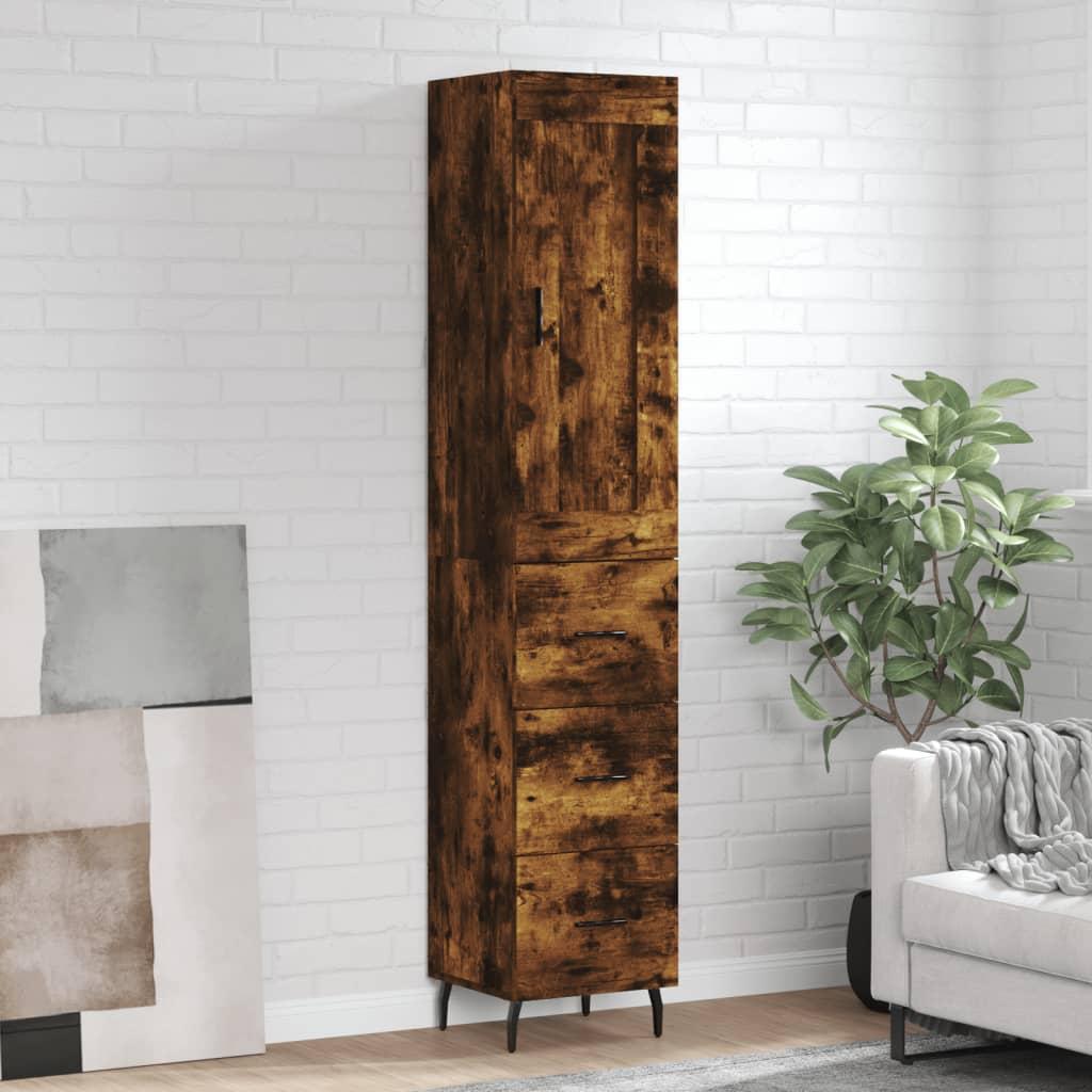 Højskab i konstrueret træ 34,5×34×180 cm - røget egetræ billede