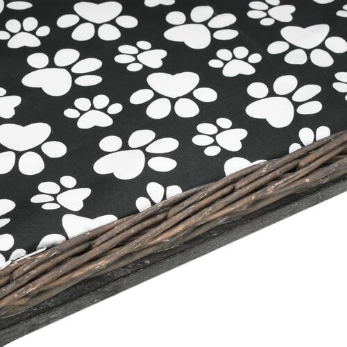 Hundekurv med hynde 90 x 54 x 35 cm naturligt piletræ grå
