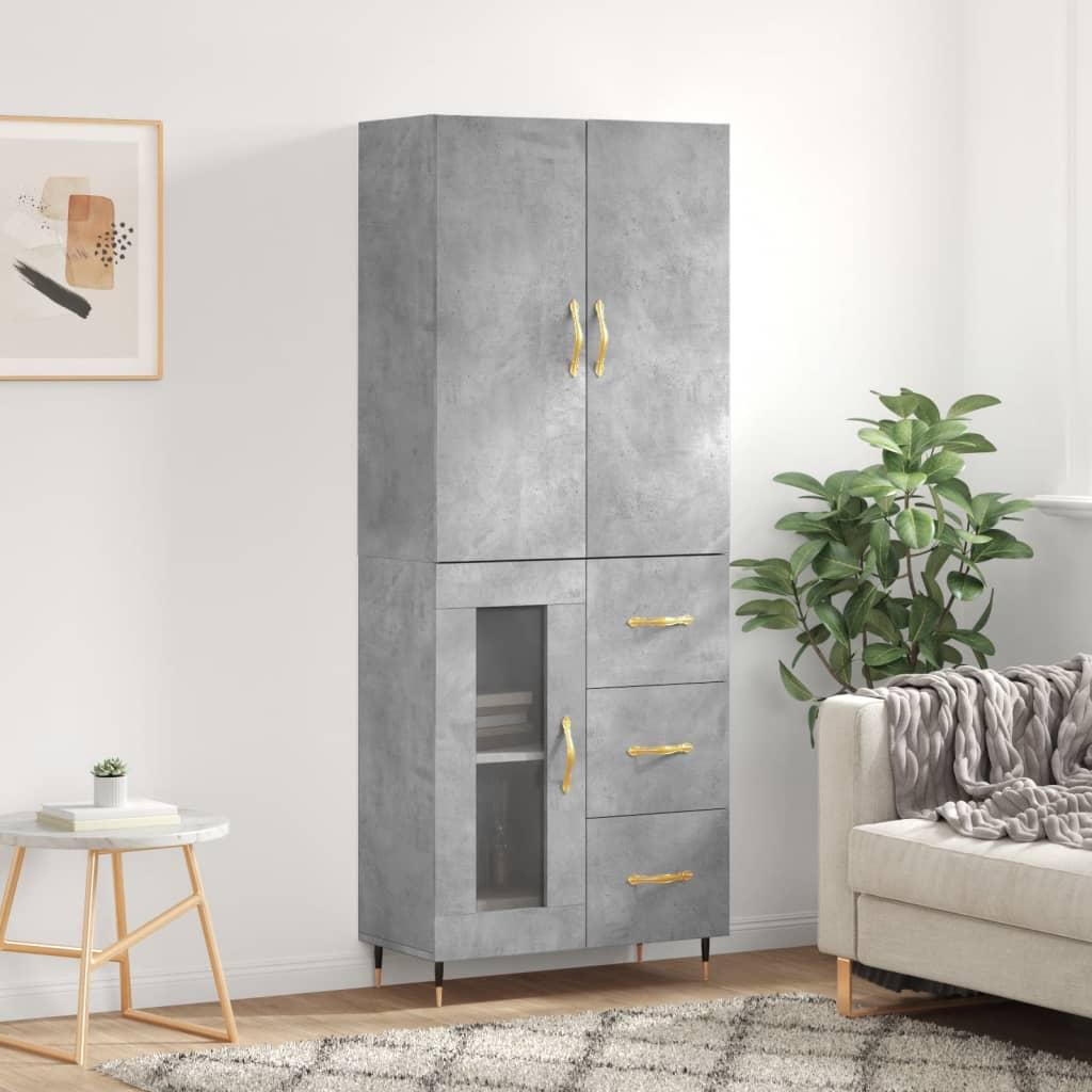 Højskab 69,5x34x180 cm konstrueret træ betongrå billede
