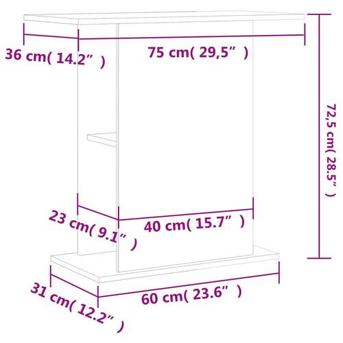 Akvariebord 75x36x72,5 cm konstrueret træ hvid højglans