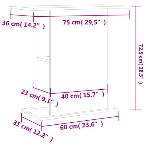 Akvariebord 75x36x72,5 cm konstrueret træ hvid