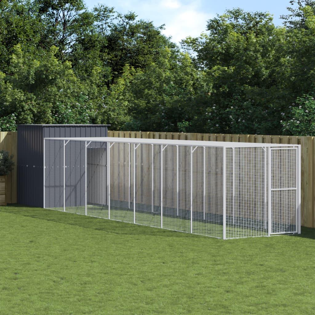 Hønsehus med løbegård 165x863x181 cm galvaniseret stål antracit