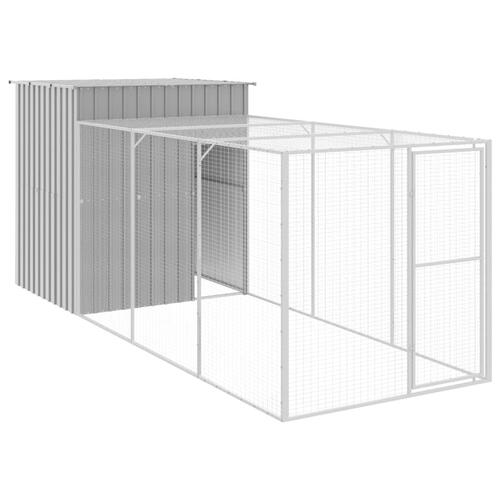 Hønsehus med løbegård 165x455x181 cm galvaniseret stål lysegrå