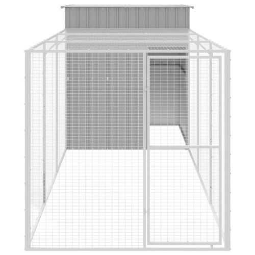 Hønsehus med løbegård 165x455x181 cm galvaniseret stål lysegrå