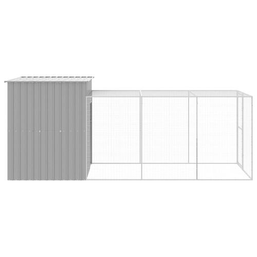 Hønsehus med løbegård 165x455x181 cm galvaniseret stål lysegrå
