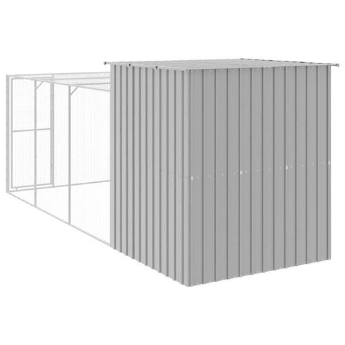 Hønsehus med løbegård 165x455x181 cm galvaniseret stål lysegrå
